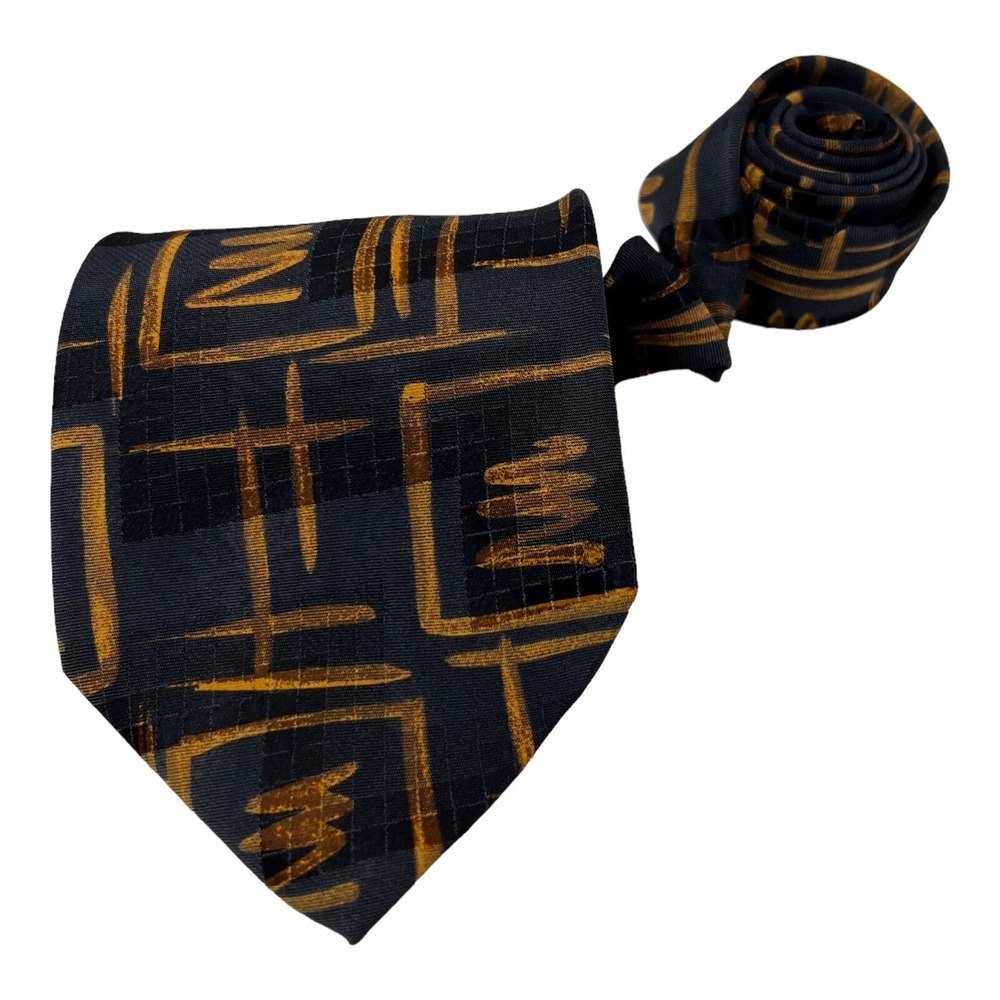 Hugo Boss Black w/ Brown Abstract Print Neck Tie Mens Size 3.75"W 58"L